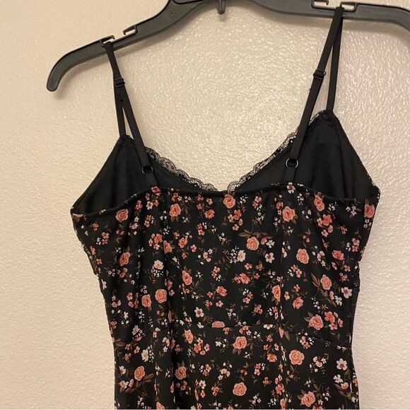 Black floral print Mesh Dress Lace whimsy goth romantic slip skater juniors S - Picture 5 of 13